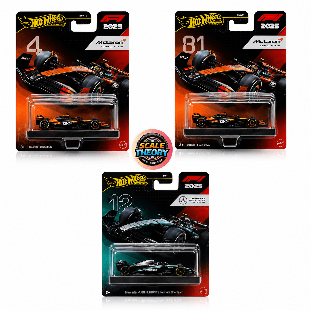 Hot Wheels -Formula 1 - Premium Car-Culture - McLaren 4, McLaren 81 & Mercedes 12 (Reseller) - Scale-theory India