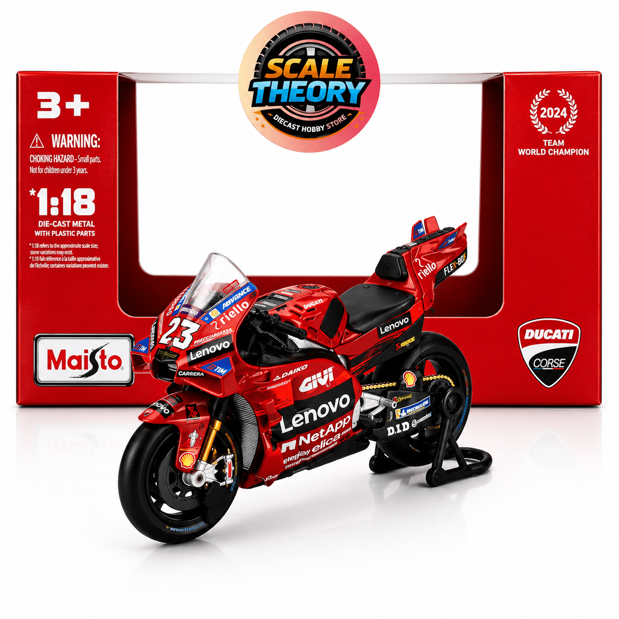 Maisto - 1/18 - Ducati - Desmosedici GP24 Team Lenovo N 23 MotoGP Season 2024 Enea Bastianini - Red - Scale-theory India