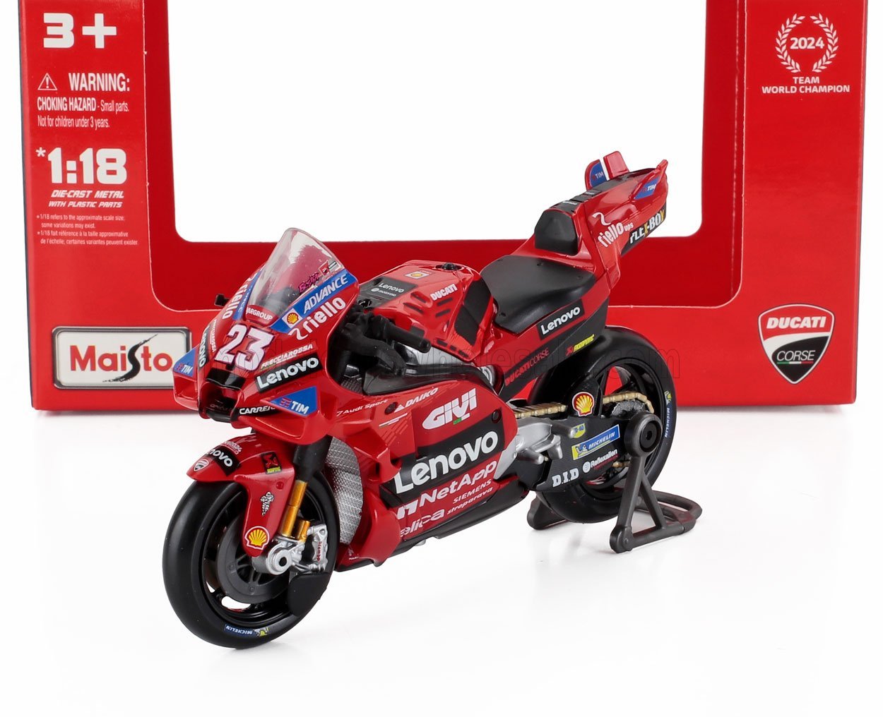 Maisto - 1/18 - Ducati - Desmosedici GP24 Team Lenovo N 23 MotoGP Season 2024 Enea Bastianini - Red - Scale Theory India