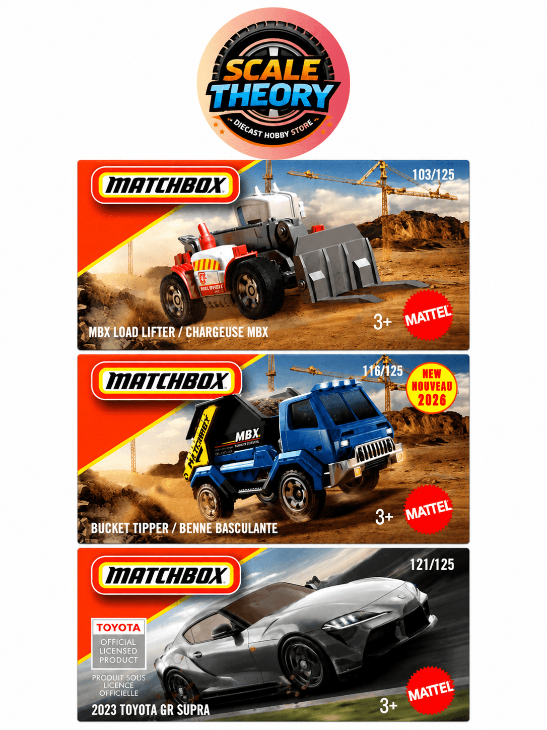 Matchbox – Mainline Collection – MBX Load Lifter, Bucket Tipper & 2023 Toyota GR Supra - Scale-theory India